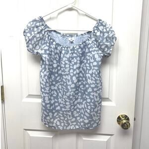 Lucca Blouse Light Blue Floral Short Sleeve Lined Off On Shoulder, Women's XS